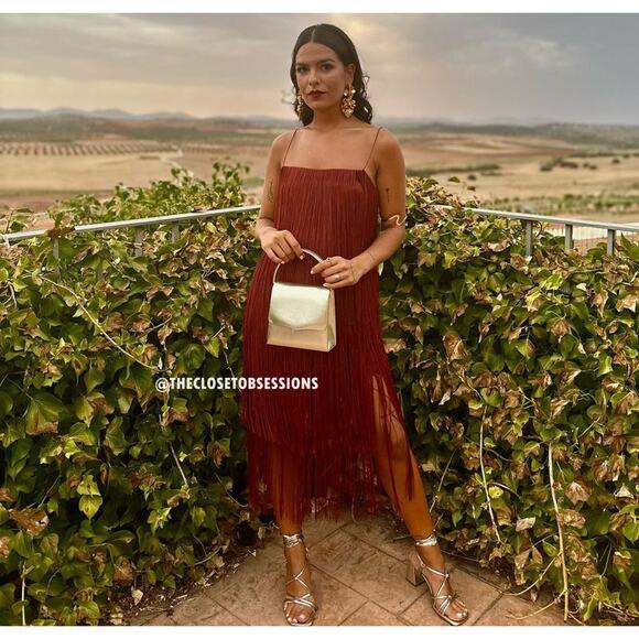 ZARA Fringe Midi Dress with Spaghetti Straps NWT 🤎 - Picture 11 of 16